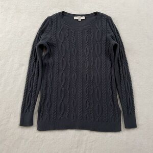 LOFT Cable Knit Sweater Long Tunic Gray Women’s Small Cotton Blend Side Slits